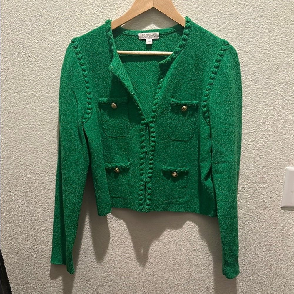 J. Crew Green Cropped Knit Cardigan with Gold Buttons